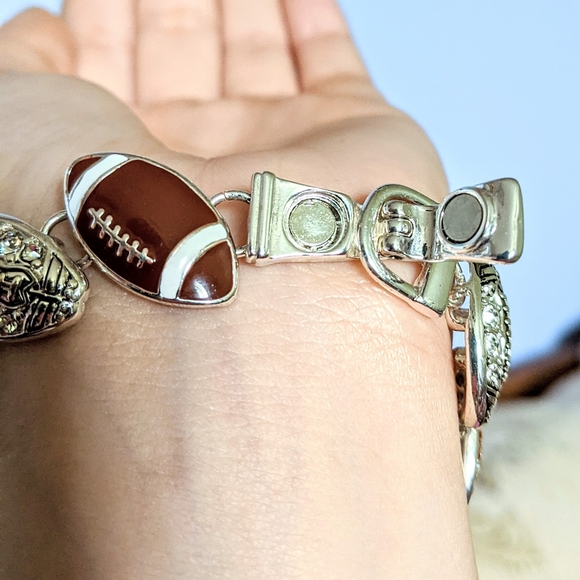 Football bling charm sport mom bracelet magnetic clasp with rhinestones - Picture 6 of 9